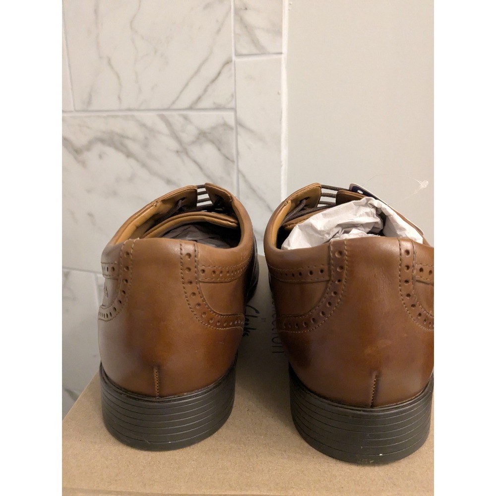 Clarks Whiddon Wing Mens Dark Tan Leather Wingtip Oxford Dress Shoes -‎ Size 14M - Picture 4 of 6